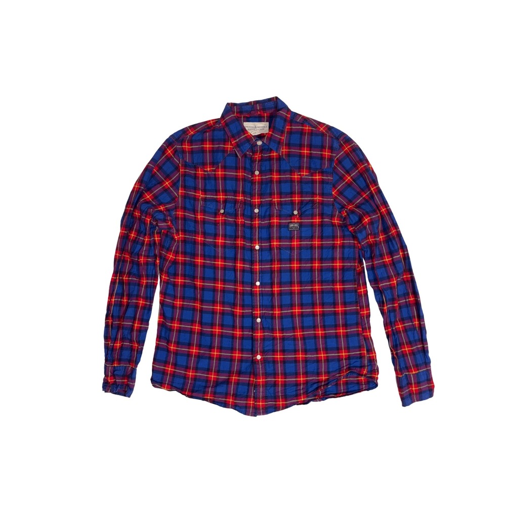 DENIM & SUPPLY RALPH LAUREN Western Shirt Mens Medium Blue Red Plaid Pearl Snap